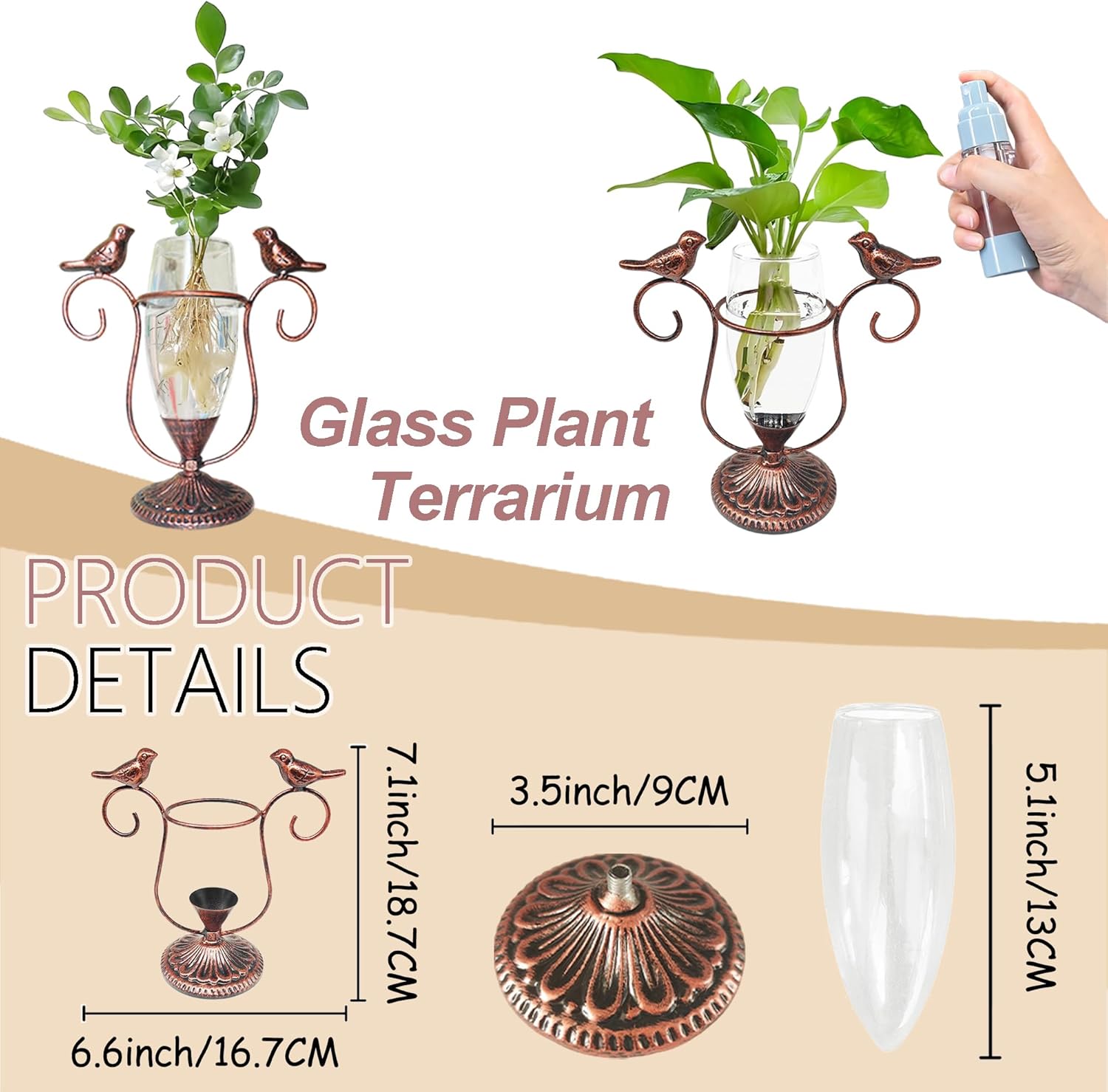 2 Vintage Copper Bird Plant Pr - Propagation Station Vase avis et prix